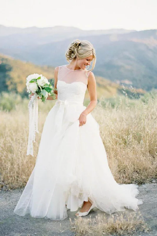 Silk Satin Wedding Dresses for Refined Elegance -A-line White Tulle Vintage Open Back Wedding Dresses New OK570 Silk Satin Wedding Dresses for Refined Elegance -A-line White Tulle Vintage Open Back Wedding Dresses New OK570