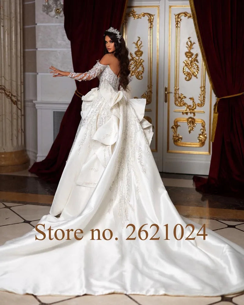 Simple Satin Bridal Gowns for Understated Elegance -All Over Shiny Beading Crystal Sequins Long Sleeve 2 pieces Mermaid Wedding Dress