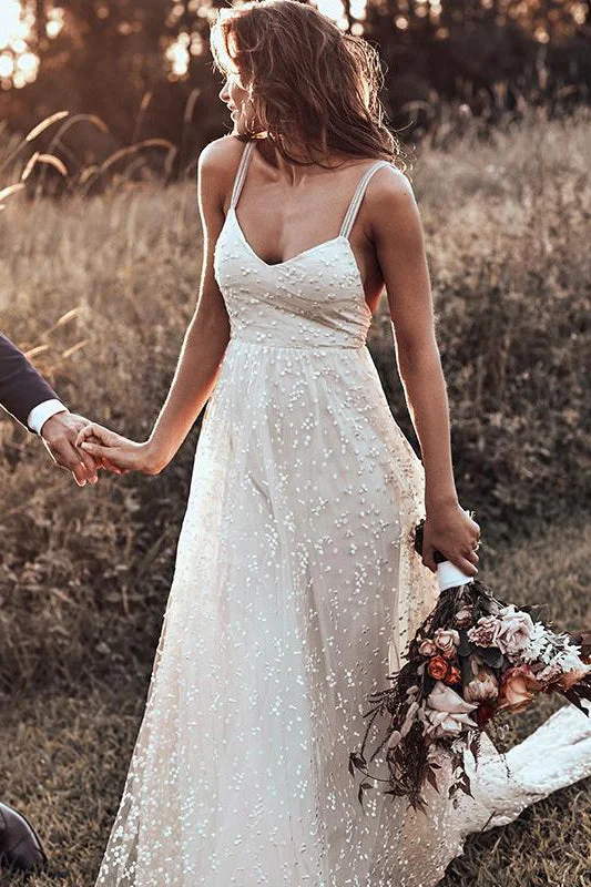 Full-Skirt Wedding Dresses for Dramatic Volume -Backless Straps Long A-line Lace Simple Bridal Gown Wedding Dress OKM79 Full-Skirt Wedding Dresses for Dramatic Volume -Backless Straps Long A-line Lace Simple Bridal Gown Wedding Dress OKM79