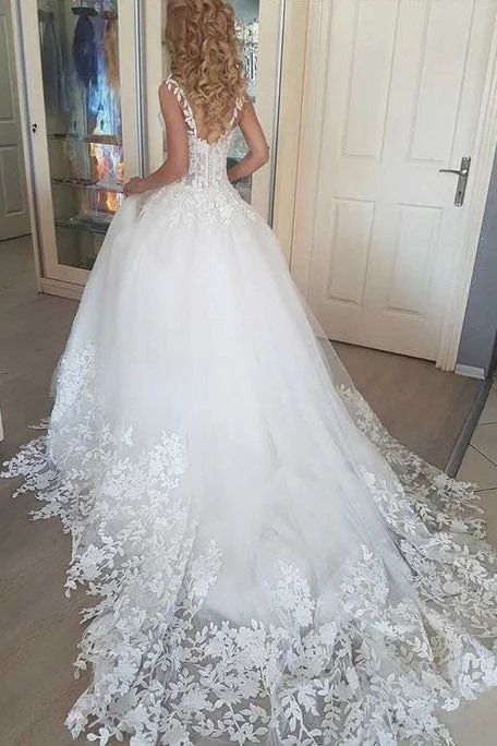 Sparkling Wedding Dresses with Sequins for Dazzling Effect -Ball Gown Tulle Wedding Dress new Romantic Bridal Dress With Appliques OKF57 Sparkling Wedding Dresses with Sequins for Dazzling Effect -Ball Gown Tulle Wedding Dress new Romantic Bridal Dress With Appliques OKF57