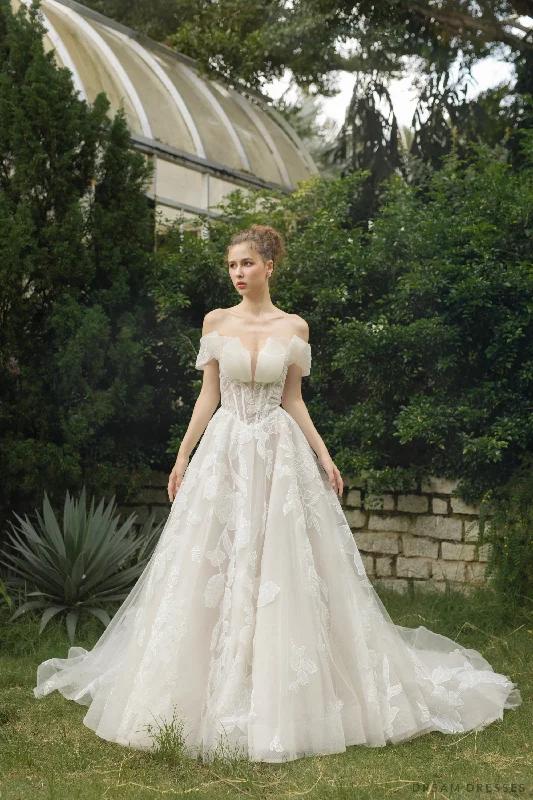 Soft Wedding Dresses with Draping for Feminine Flow -Princess Ball Gown Wedding Dress (#LESSIE)