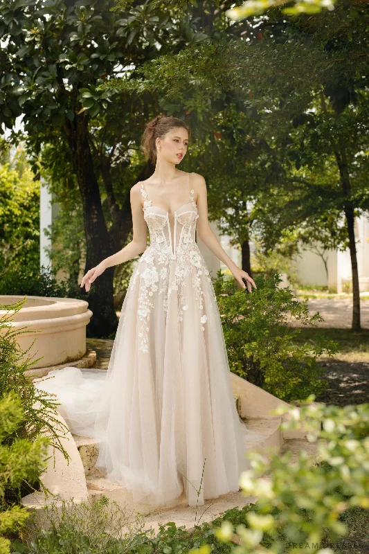 Wedding Dresses with Sheer Panels for Subtle Appeal -Ball Grown Wedding Dress with Floral Lace (#ANGELITA)