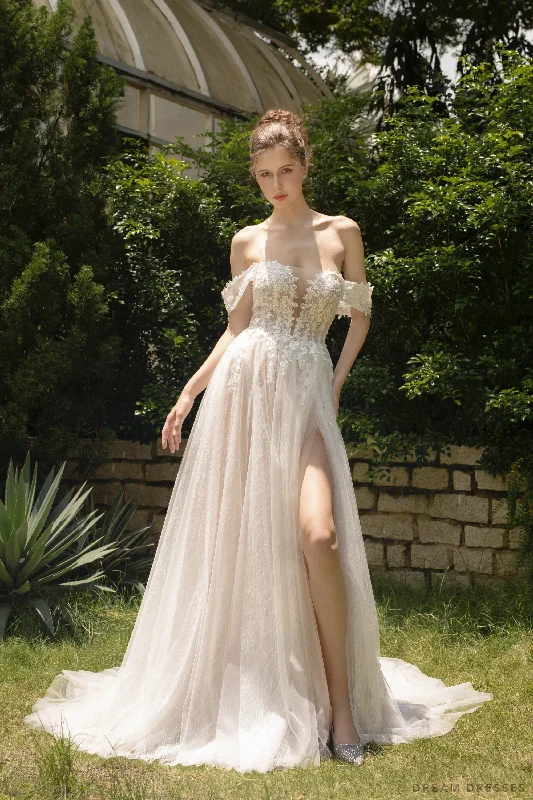 Sparkling Wedding Dresses with Sequins for Dazzling Effect -Ball Grown Wedding Dress with High Slit (#DARIN)