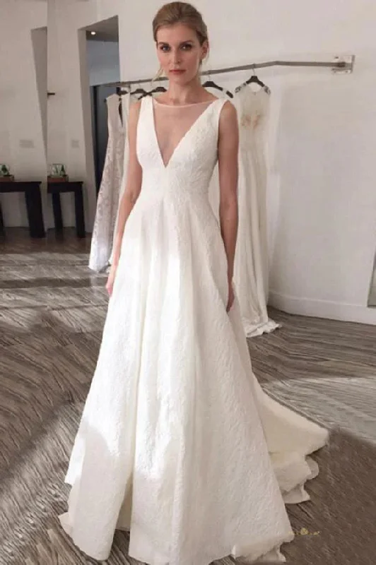 Simple Wedding Dresses with Long Sleeve for Modesty -Bateau A Line Beach Wedding Dresses Elegant Long Bridal Dresses OK1791 Simple Wedding Dresses with Long Sleeve for Modesty -Bateau A Line Beach Wedding Dresses Elegant Long Bridal Dresses OK1791