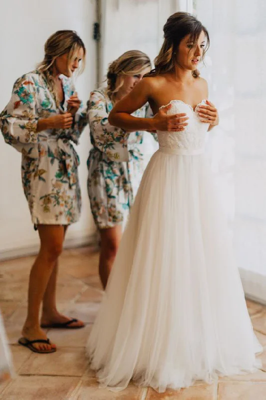 Wedding Dresses with Full Lace Bodice for Elegant Finish -Beach Sweetheart White Wedding Dresses with Lace,Casual A Line Wedding Dresses OK109