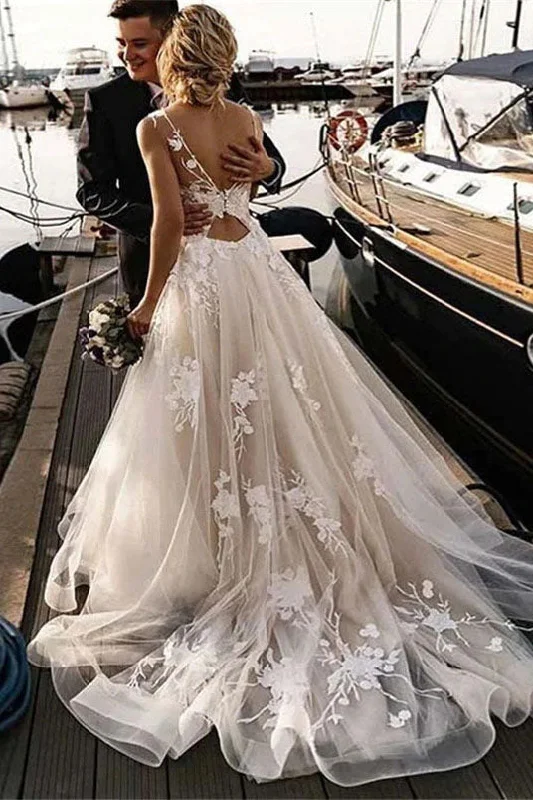 Red Wedding Dresses for Bold Brides -Boho Wedding Dress Beach Bride Dress Lace Appliques Beaded Bohemian Bridal Gowns OKV22