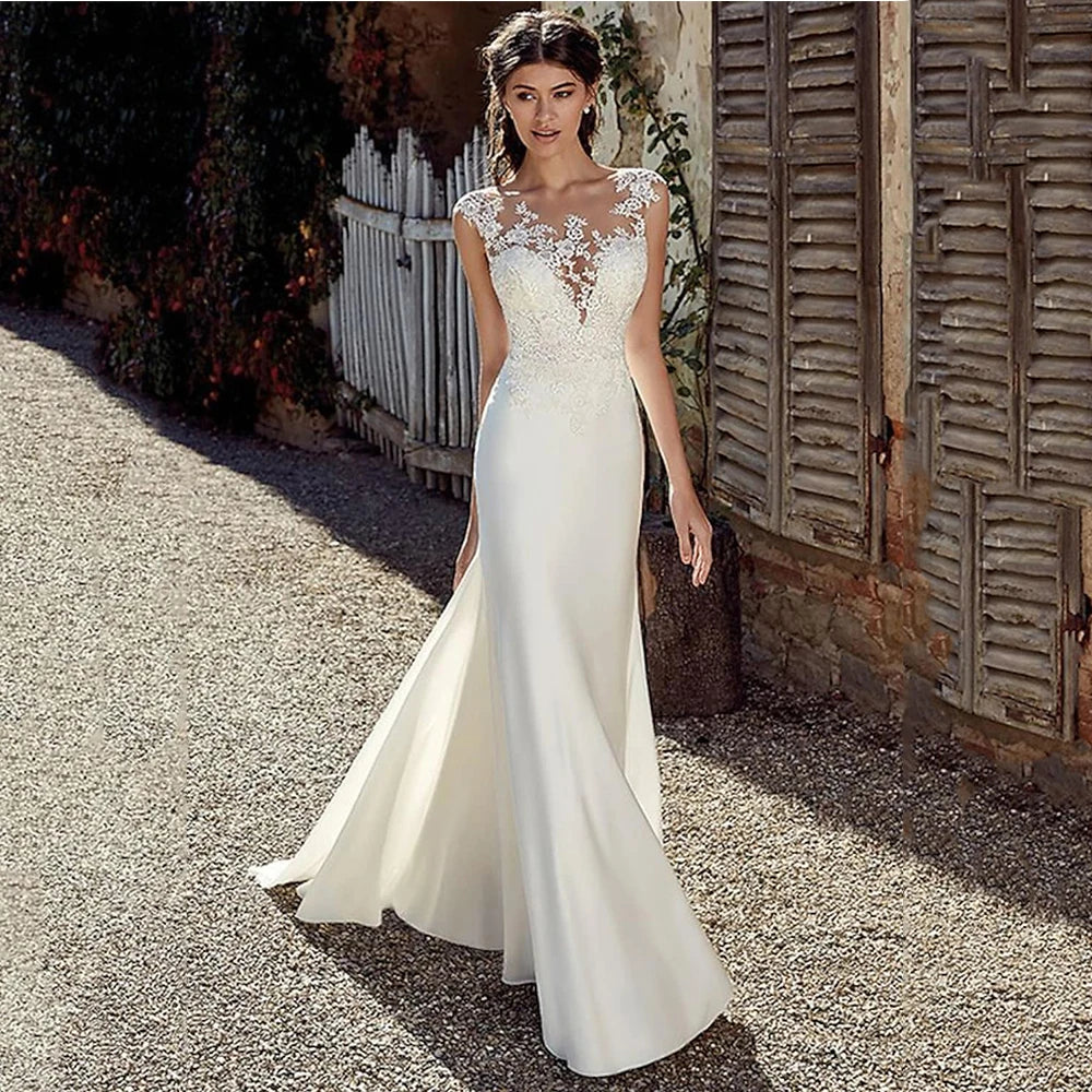 A-Line Wedding Dresses for Timeless Elegance -Lace Sheath Wedding Dress Illusion Bohemian Bridal Gowns Beach A-Line Wedding Dresses for Timeless Elegance -Lace Sheath Wedding Dress Illusion Bohemian Bridal Gowns Beach