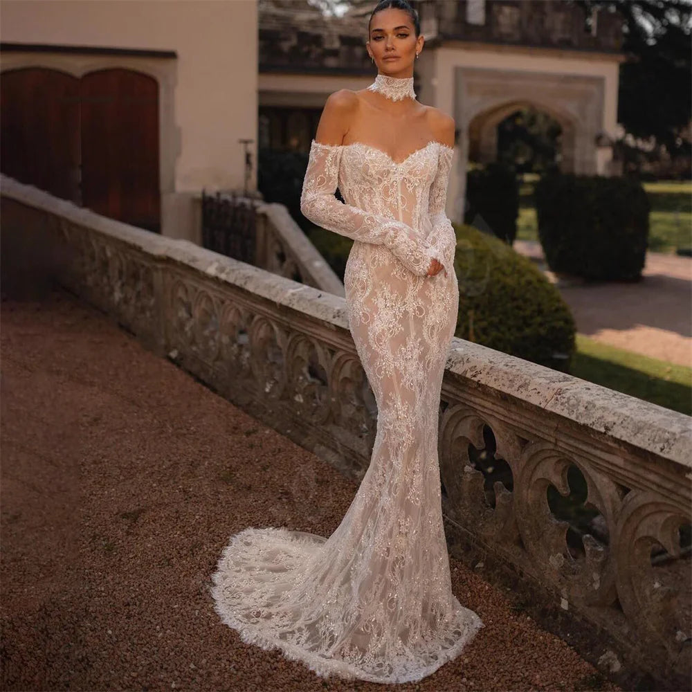 Wedding Dresses with Cutouts for Bold Look -Charming Mermaid Lace Wedding Dresses With Long Sleeves Women