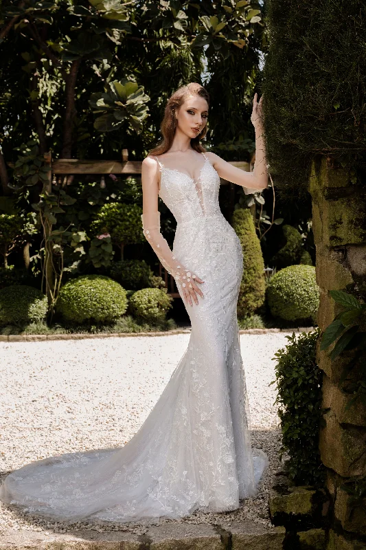 Floor-Length Lace Wedding Dresses for Dramatic Entrance -Couture Lace Wedding Dress with Detachable Sleeves (#CATELINE) Floor-Length Lace Wedding Dresses for Dramatic Entrance -Couture Lace Wedding Dress with Detachable Sleeves (#CATELINE)