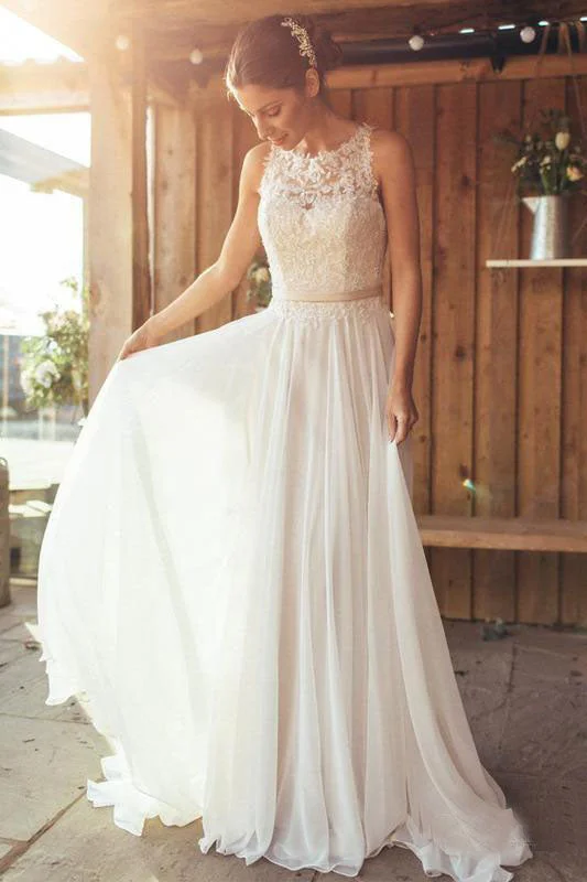 Romantic Wedding Dresses with Lace Sleeves for a Feminine Touch -Elegant A-Line Round Neck Chiffon with Lace,Beach Boho Wedding Dress OKM88 Romantic Wedding Dresses with Lace Sleeves for a Feminine Touch -Elegant A-Line Round Neck Chiffon with Lace,Beach Boho Wedding Dress OKM88