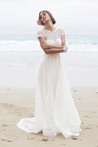Luxe Satin Wedding Dresses for Bridal Glam -Elegant Lace A Line Round Neck Long Ivory Beach/Coast Wedding Dresses OK267 Luxe Satin Wedding Dresses for Bridal Glam -Elegant Lace A Line Round Neck Long Ivory Beach/Coast Wedding Dresses OK267