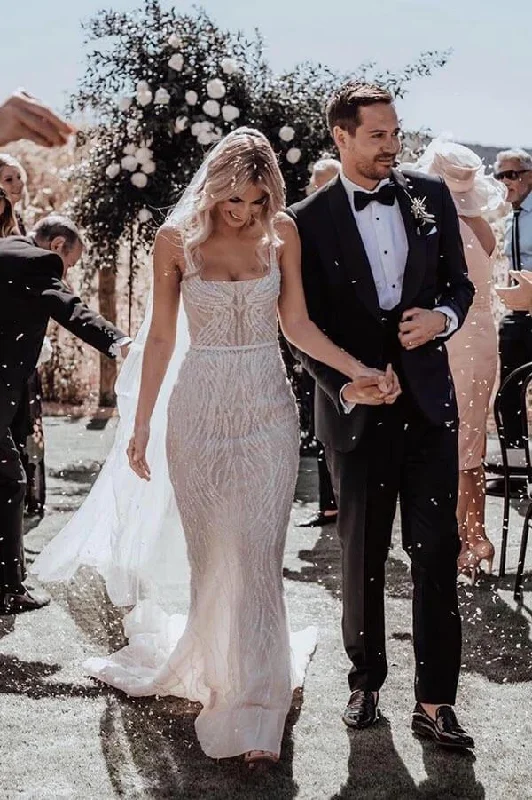 High-Neck Wedding Dresses for Elegant Coverage -Elegant Mermaid Sleeveless Spaghetti Straps Lace Wedding Dresses OK1887 High-Neck Wedding Dresses for Elegant Coverage -Elegant Mermaid Sleeveless Spaghetti Straps Lace Wedding Dresses OK1887