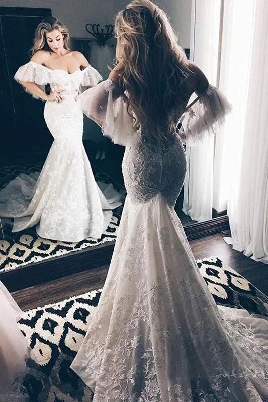 Unique Wedding Dresses with Modern Silhouette for Fashion-Forward Brides -Elegant Mermaid Sweetheart Off Shoulder Zipper Back Lace Long Wedding Dress OK1515 Unique Wedding Dresses with Modern Silhouette for Fashion-Forward Brides -Elegant Mermaid Sweetheart Off Shoulder Zipper Back Lace Long Wedding Dress OK1515