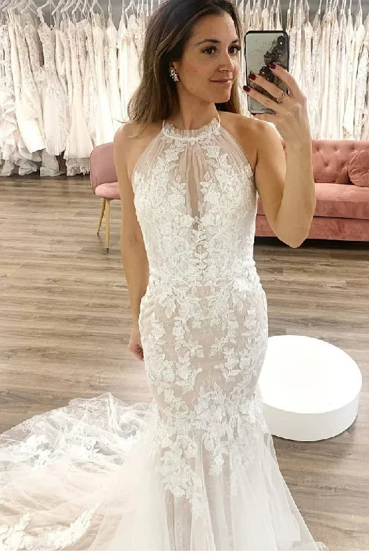 Modern Satin Wedding Dresses for Sleek, Chic Look -Elegant Mermaid Tulle Sleeveless Bridal Gown with Floral Appliques Details OK1584 Modern Satin Wedding Dresses for Sleek, Chic Look -Elegant Mermaid Tulle Sleeveless Bridal Gown with Floral Appliques Details OK1584