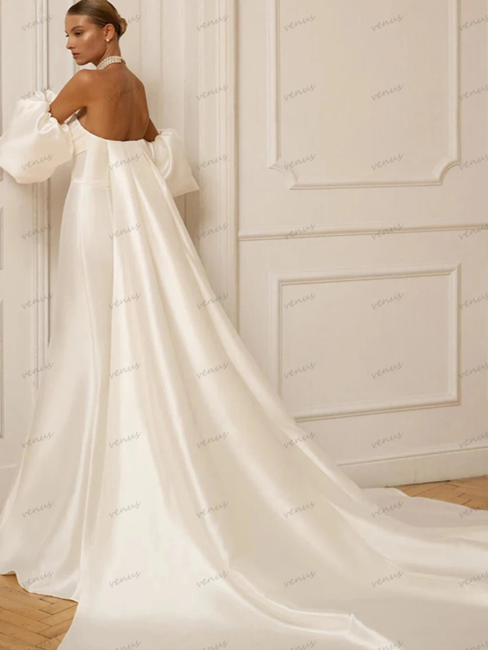 Wedding Dresses with Pearls for Timeless Beauty -Wedding Dresses Satin Sheath Mermaid Bridal Gowns Strapless Backless