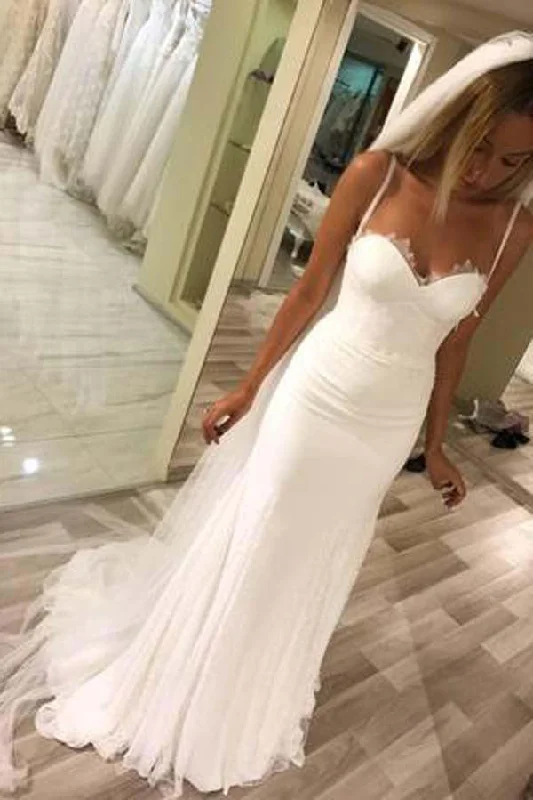 Vintage Bridal Dresses for Retro Charm -Elegant Spaghetti Straps Sweetheart Mermaid Long Wedding Dress with Appliques OKX40