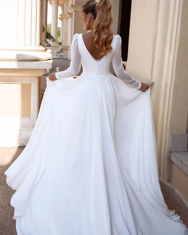 Backless Wedding Dresses for Daring Appeal -Wedding Dress Long Sleeves Simple Wedding Gowns Backless