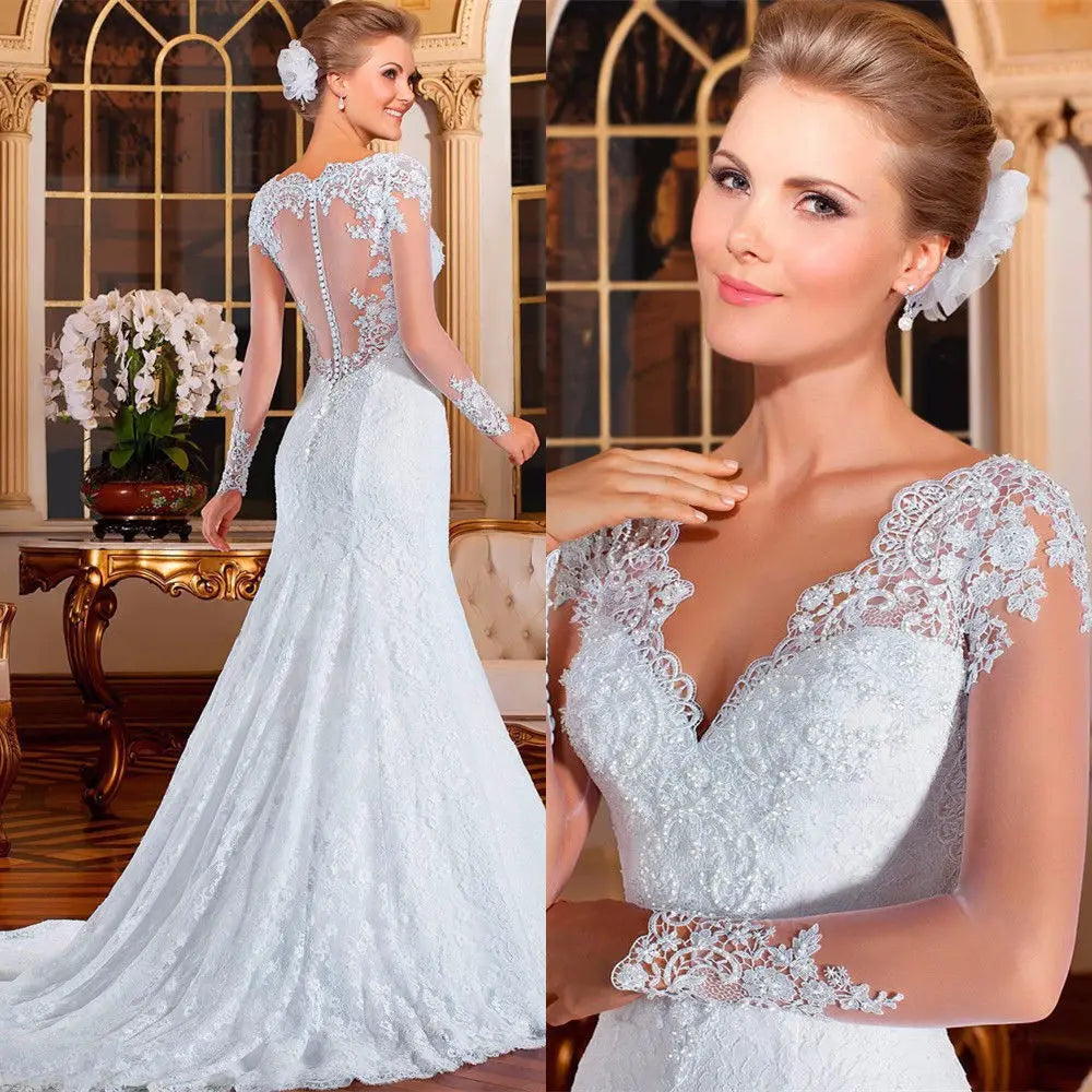 Satin Bridal Gowns for Simple Luxury -Europe Mermaid Wedding Dress Small Pearls Beaded Embroidery