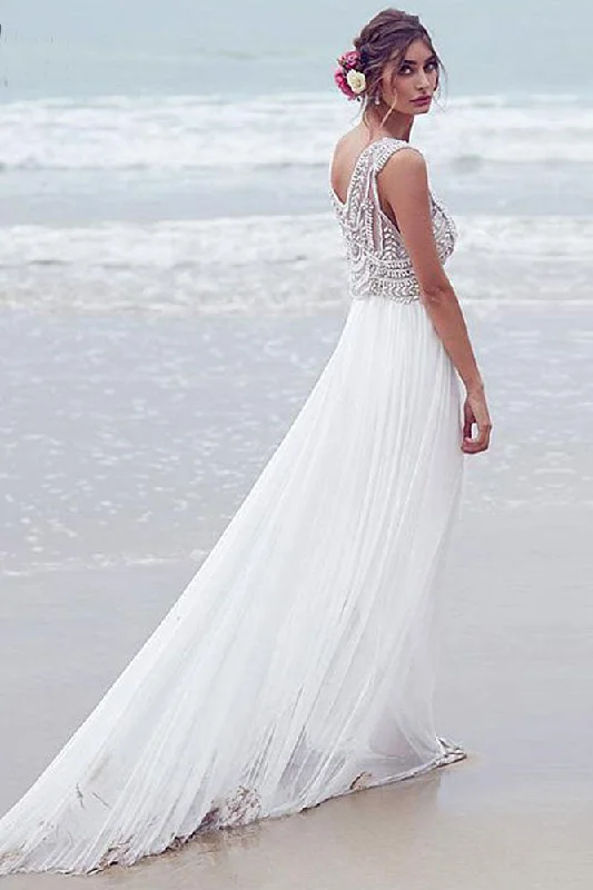 Elegant Wedding Dresses with Jewels for Glamorous Look -Fashion Chiffon Beading Long V-neck A Line Beach/Coast Wedding Dresses,Pretty Bridal Gowns OK265 Elegant Wedding Dresses with Jewels for Glamorous Look -Fashion Chiffon Beading Long V-neck A Line Beach/Coast Wedding Dresses,Pretty Bridal Gowns OK265