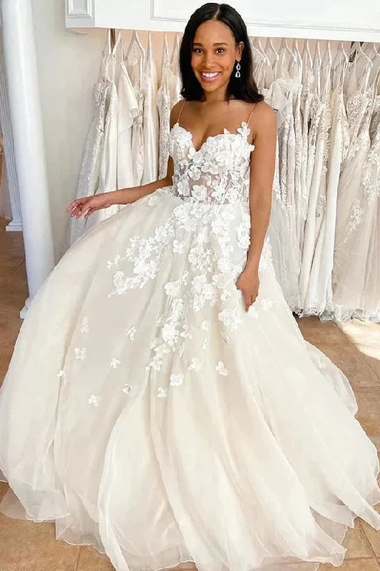 Wedding Dresses with Detachable Skirt for Versatility -Fashion Tulle A-line Spaghetti Straps Sweetheart Lace Appliques Wedding Dresses OK1763 Wedding Dresses with Detachable Skirt for Versatility -Fashion Tulle A-line Spaghetti Straps Sweetheart Lace Appliques Wedding Dresses OK1763