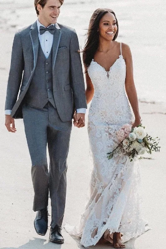Sleeveless Wedding Dresses for Summer Weddings -Great Spaghetti Straps Lace Spaghetti Straps Mermaid Wedding Dress OK1570