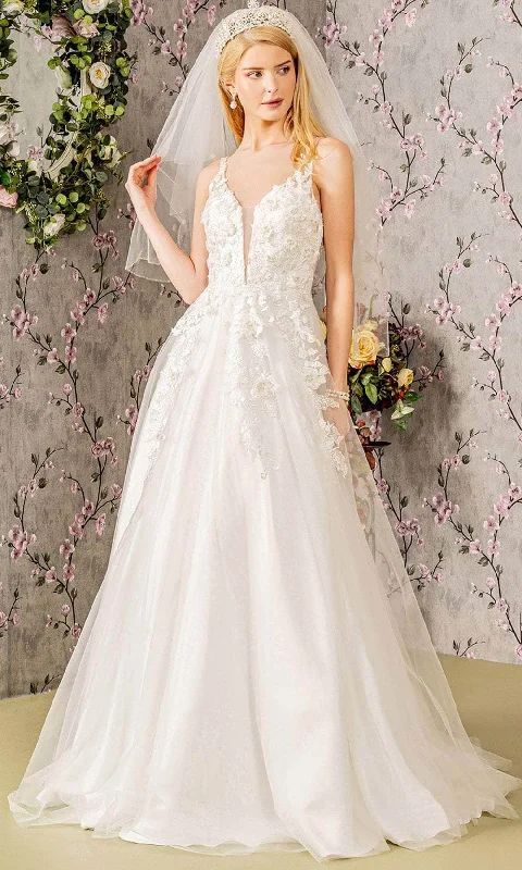 Bridal Wedding Dresses with Detachable Skirts for Versatility -GLS by Gloria Bridal GL3269 - A-Line Embroidered Wedding Gown