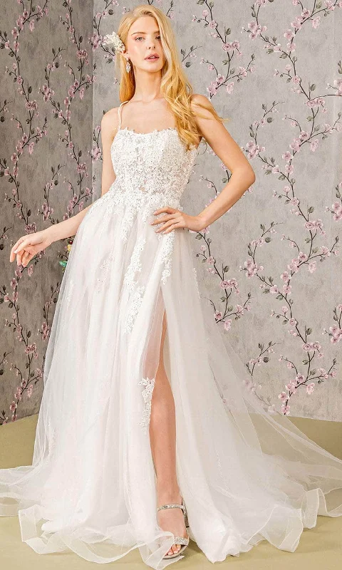 Beaded Lace Wedding Dresses for Dazzling Look -GLS by Gloria Bridal GL3417 - Embroidered Straight Across Wedding Gown