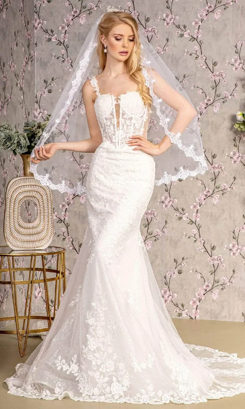 Satin Wedding Dresses with Beaded Detail for Extra Glam -GLS by Gloria Bridal GL3478 - Sheer Corset Bodice Mermaid Gown
