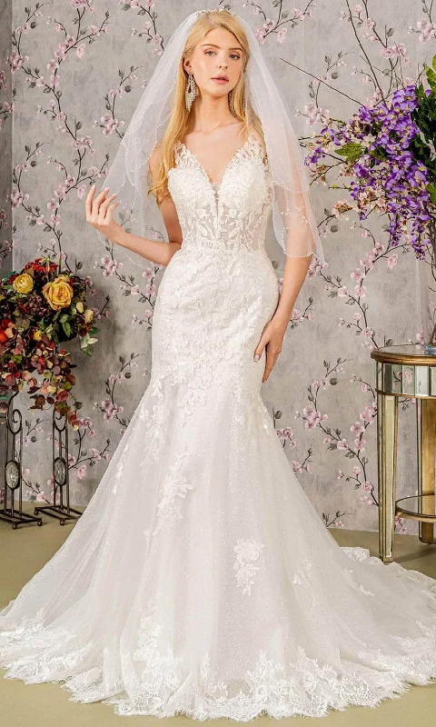 Wedding Dresses with Flutter Sleeves for Soft Elegance -GLS by Gloria Bridal GL3487 - Sleeveless Mermaid Bridal Gown