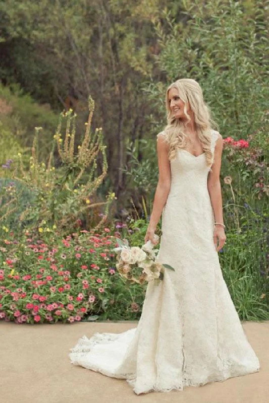 High-Low Wedding Dresses for Modern Twist -Gorgeous Ivory Trumpet Mermaid Court Train Lace Country Wedding Dresses OK594