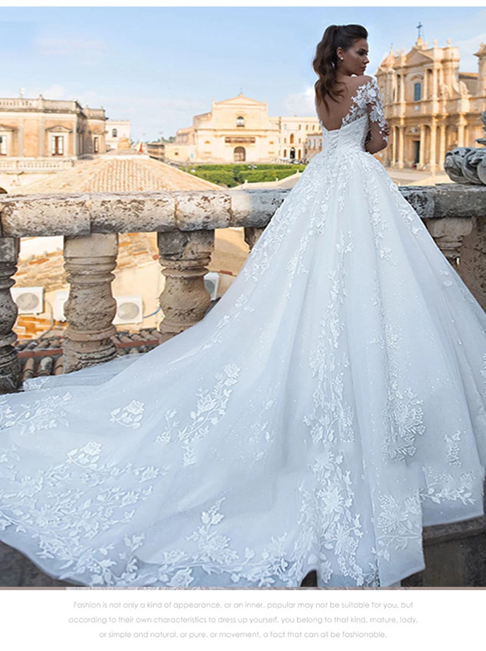Lace Wedding Dresses for Traditional Romance -Illusion White/Ivory Wedding Dresses Elegant Long Sleeves Appliques Lace