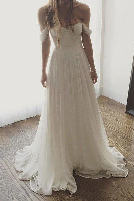 Luxury Bridal Dresses for Extravagant Weddings -Ivory Chiffon Long Off The Shoulder Wedding Dress, Simple Long Prom Dress OK169 Luxury Bridal Dresses for Extravagant Weddings -Ivory Chiffon Long Off The Shoulder Wedding Dress, Simple Long Prom Dress OK169