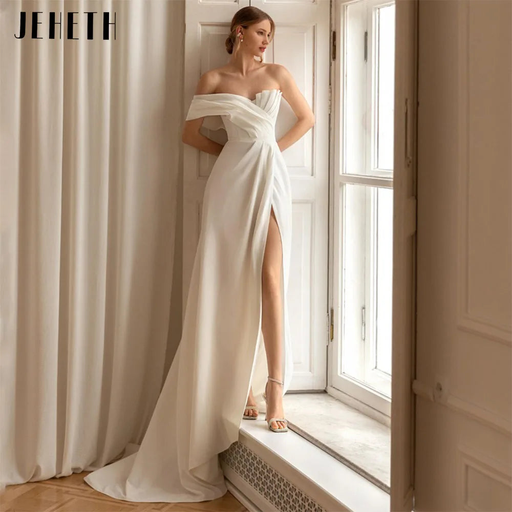 Wedding Dresses with Full Skirt for Dramatic Effect -Wedding Dresses Women One Shoulder Backless Bride Gown Satin Simple