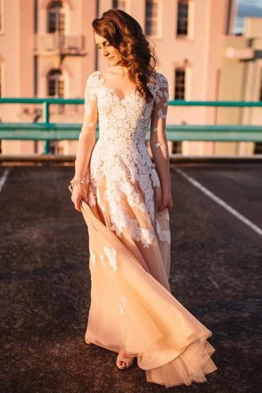 Ruffled Wedding Dresses for Fun and Flirty Look -Lace A-line Long Sleeves Tulle Simple Cheap Long Wedding Dress,Prom Dress OK889 Ruffled Wedding Dresses for Fun and Flirty Look -Lace A-line Long Sleeves Tulle Simple Cheap Long Wedding Dress,Prom Dress OK889