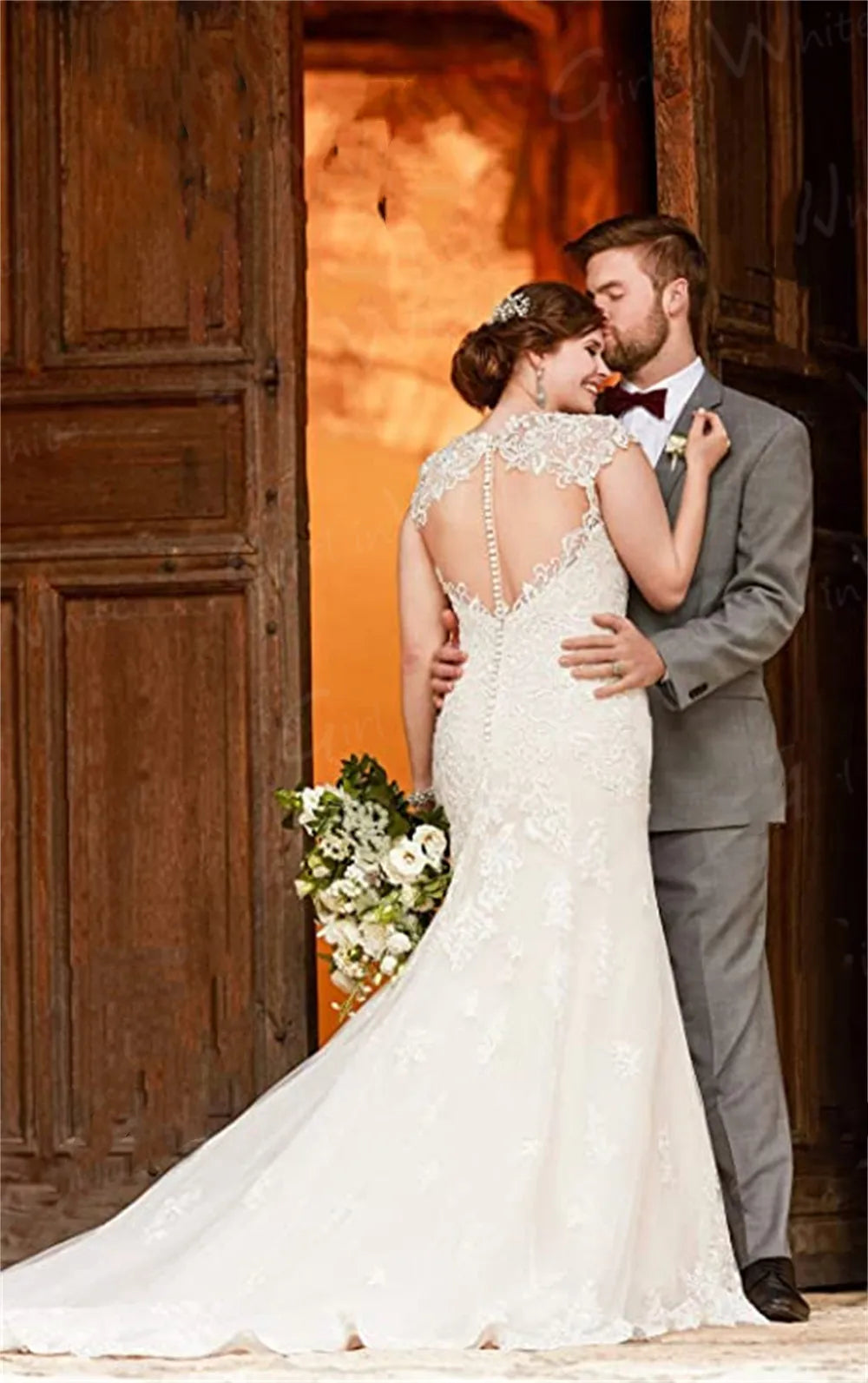 Lace and Satin Wedding Dresses for Romantic Look -Lace Appliques Mermaid Wedding Dress Backless Cap Sleeve Trumpet Bride Dresses Lace and Satin Wedding Dresses for Romantic Look -Lace Appliques Mermaid Wedding Dress Backless Cap Sleeve Trumpet Bride Dresses