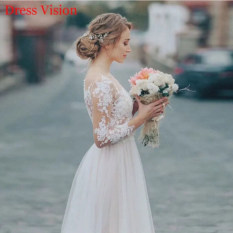 Sleeveless Lace Wedding Dresses for Graceful Look -Lace Long Sleeves Robe De Mariee Vestido Wedding Dress