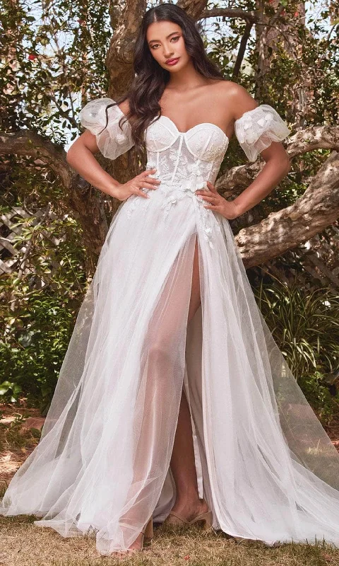 Pleated Wedding Dresses for Structured Elegance -Ladivine CB080W - Strapless Floral Ball Gown