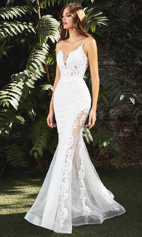 Satin Wedding Dresses for Luxurious Feel -Ladivine CD937W - Illusion Mermaid Bridal Gown
