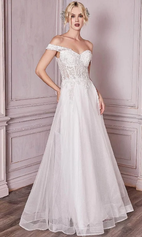 Bridal Dresses with Lace V-Neck for Sophisticated Look -Ladivine CD961W - Off Shoulder Lace Bridal Gown