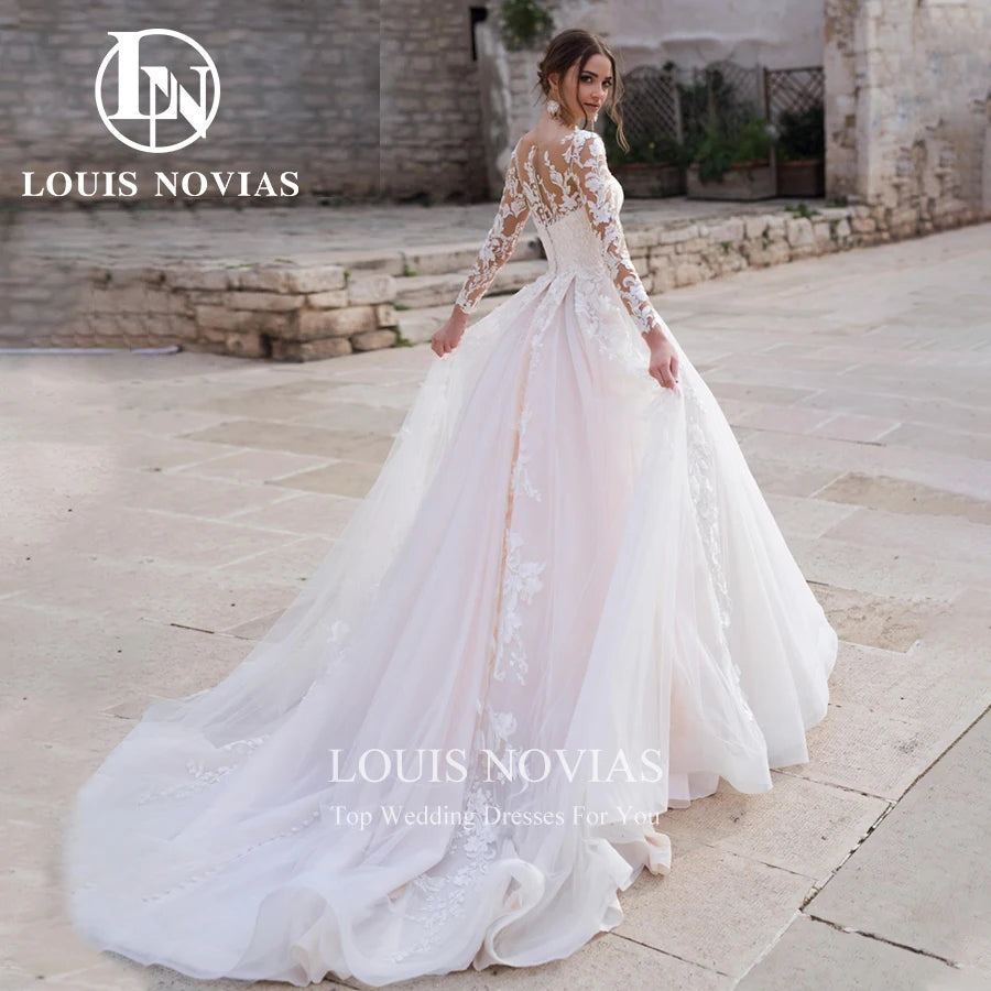 Off-The-Shoulder Wedding Dresses for Soft Look -Wedding Dresses For Women Classic Long Sleeve Embroidery Button Princess