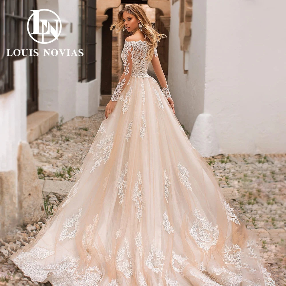 Crystal-Studded Wedding Dresses for Sparkling Effect -Wedding Dress Modern Detachable Train With Long Sleeve Jacket Appliques