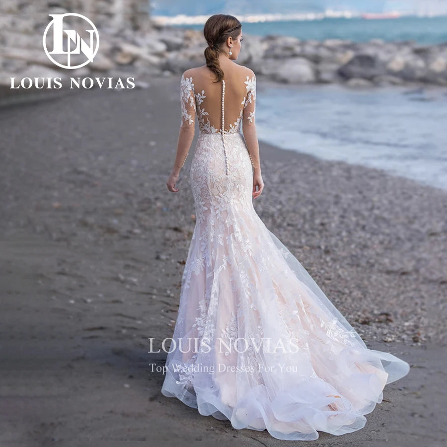 Off-The-Shoulder Gown Wedding Dresses for Sophisticated Charm -Wedding Dresses Bride Long Sleeve Invisible Neckline Bridal Gown