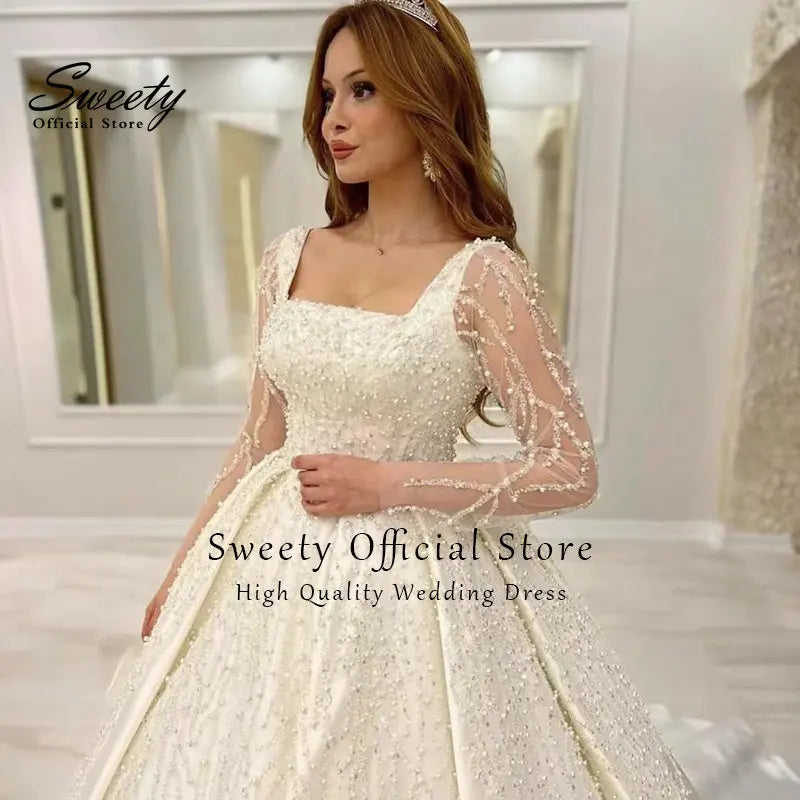 Wedding Dresses with Satin Bodice for Smooth Finish -Wedding Dress Embroidered Lace Beading With Princess Ball Gown Square Wedding Dresses with Satin Bodice for Smooth Finish -Wedding Dress Embroidered Lace Beading With Princess Ball Gown Square