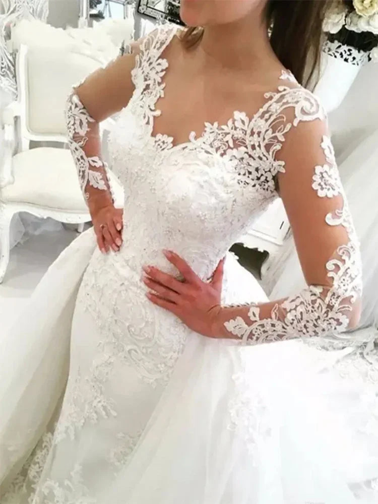 Elegant Tulle Wedding Dresses with Crystal Detail -Wedding Dresses Lace Applique Saudi Arabia Long Sleeve Bridal Gown Elegant Tulle Wedding Dresses with Crystal Detail -Wedding Dresses Lace Applique Saudi Arabia Long Sleeve Bridal Gown