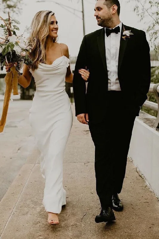 Short-Sleeve Wedding Dresses for Summer Brides -Mermaid Spaghetti Straps Backless Ruched Boho Wedding Dresses OKM29