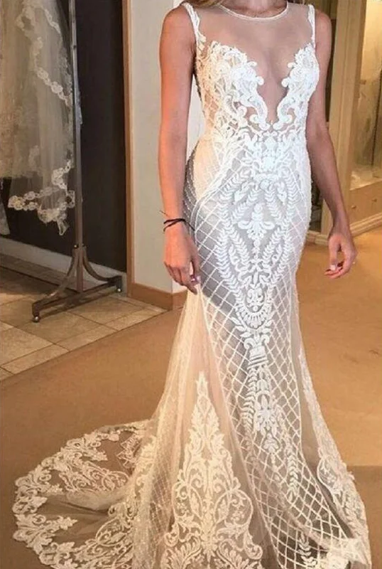 V-Neck Wedding Dresses for Flattering Style -Mermaid V-neck Lace Wedding Dresses With Court Train, Bridal Gown OK1886 V-Neck Wedding Dresses for Flattering Style -Mermaid V-neck Lace Wedding Dresses With Court Train, Bridal Gown OK1886