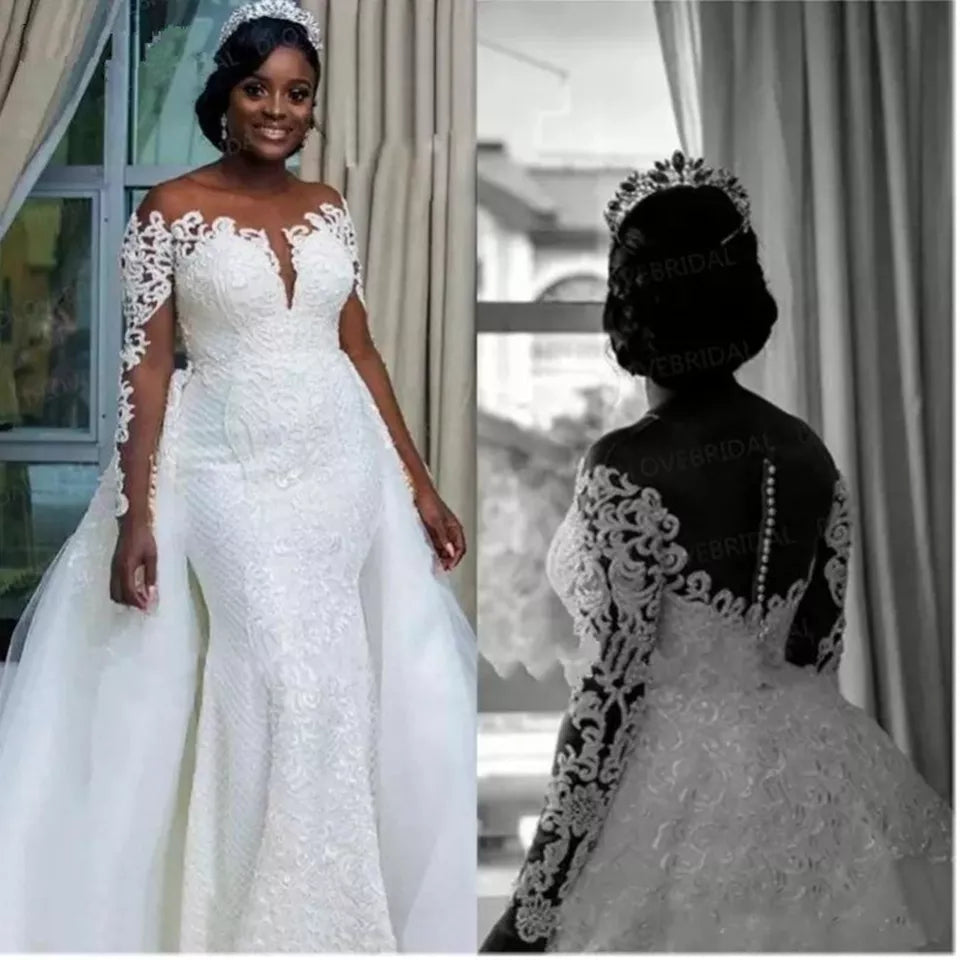 Soft Wedding Dresses with Vintage Lace for Timeless Charm -Mermaid White/Ivory Wedding Dresses Elegant Bride Gowns Luxury Lace
