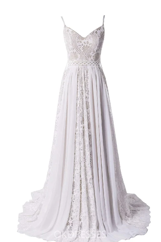 Wedding Dresses with Keyhole Detail for Subtle Sensuality -New Arrival Bohemian Spaghetti Straps Beach Wedding Dress With Adjustable Drawstring B0010