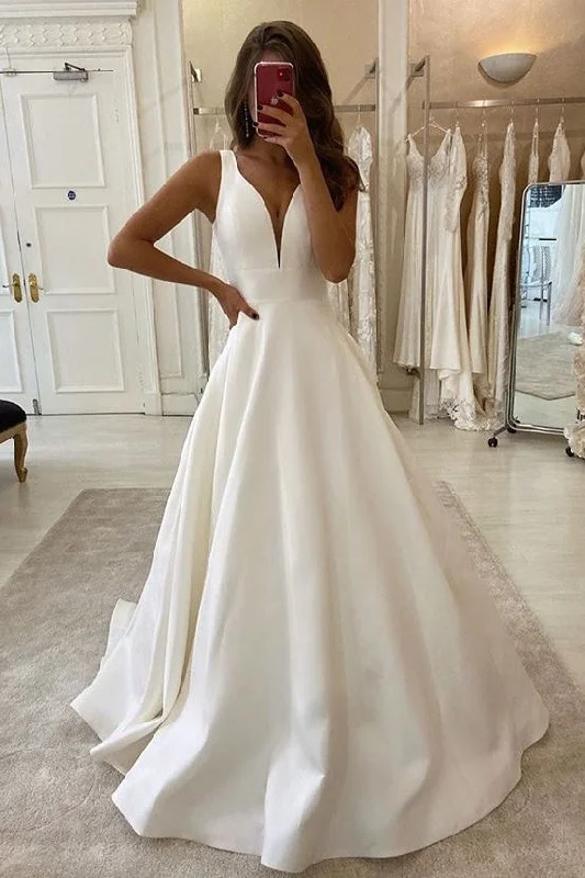 Minimalist Wedding Dresses with Clean Lines for Modern Brides -New Arrival V-neck Ivory Simple A-line Prom Dress Beach Wedding Dress OD914 Minimalist Wedding Dresses with Clean Lines for Modern Brides -New Arrival V-neck Ivory Simple A-line Prom Dress Beach Wedding Dress OD914