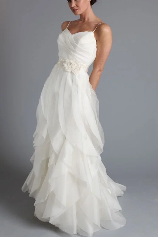 Bridal Dresses with Layers for Volume and Movement -New Arrival White Ruffles Long Wedding Dress,Simple Spaghetti Straps Brides Dress OK375